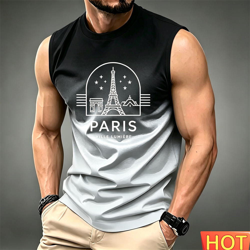 Summer Clothing In Paris - 여름 남성용 그라데이션 민소매 티셔츠 통기성