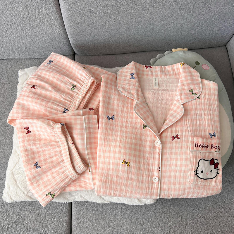 Summer Clothes - 헬로 키티 여성용 잠옷 3피스 반팔