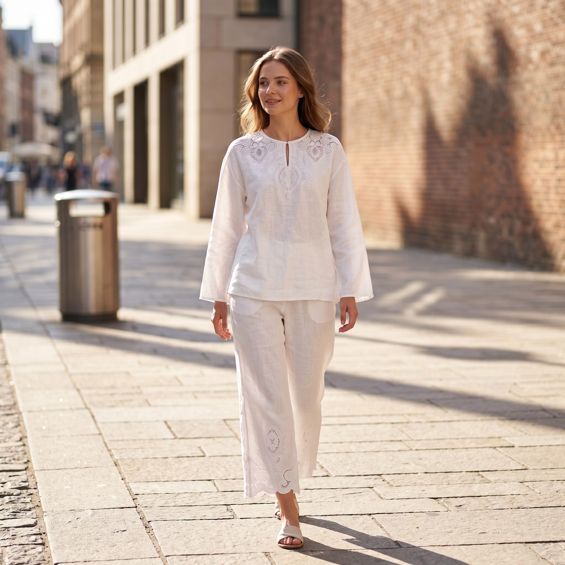 Crop Blouse Linen - 럭셔리 린넨 블렌드 투피스 세트 여성