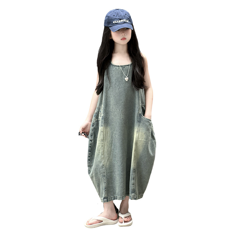 Summer Clothing For Kids Girls - 빈티지 블루 어린이 소녀 고품질 민소매