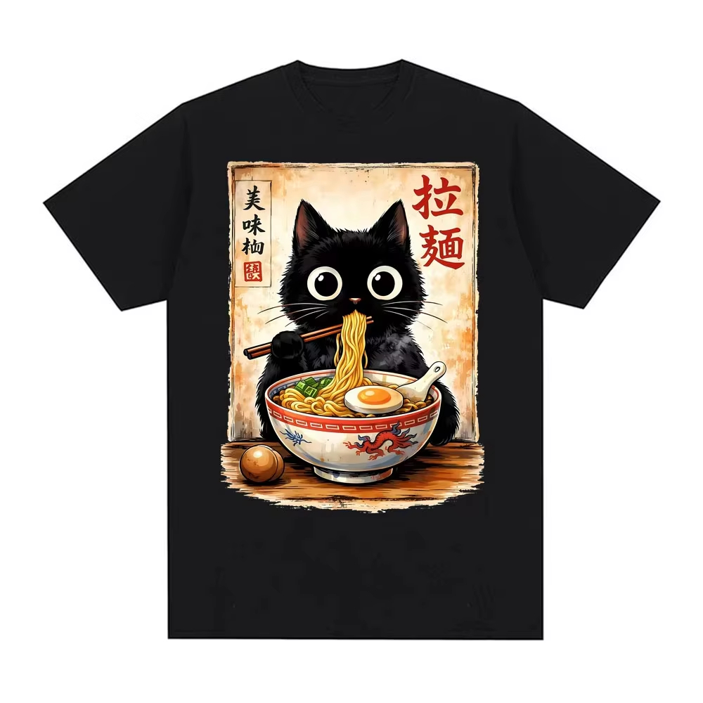 Summer Clothing Essentials Women - 2026 Kawaii Ramen Cat Retro 일본