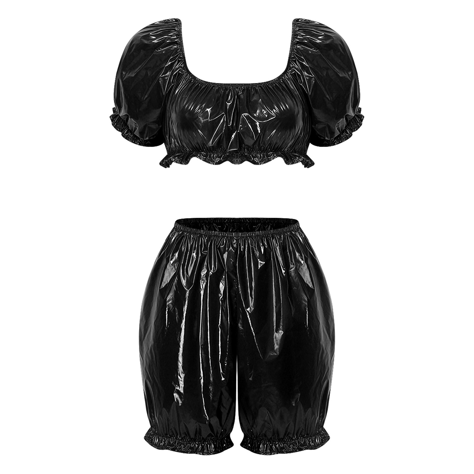 Summer Clothing Outfits - 여성용 웨트룩 PU 가죽 클럽웨어 의상,
