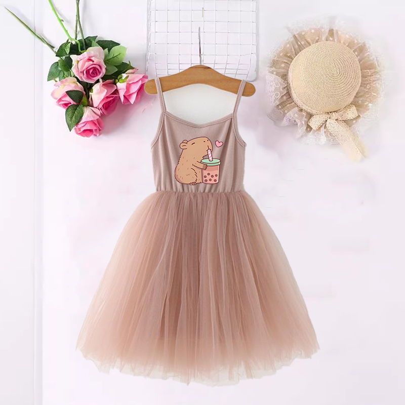Summer Clothing For Babies - Capybara 여자 드레스 애니메이션 인쇄 귀여운