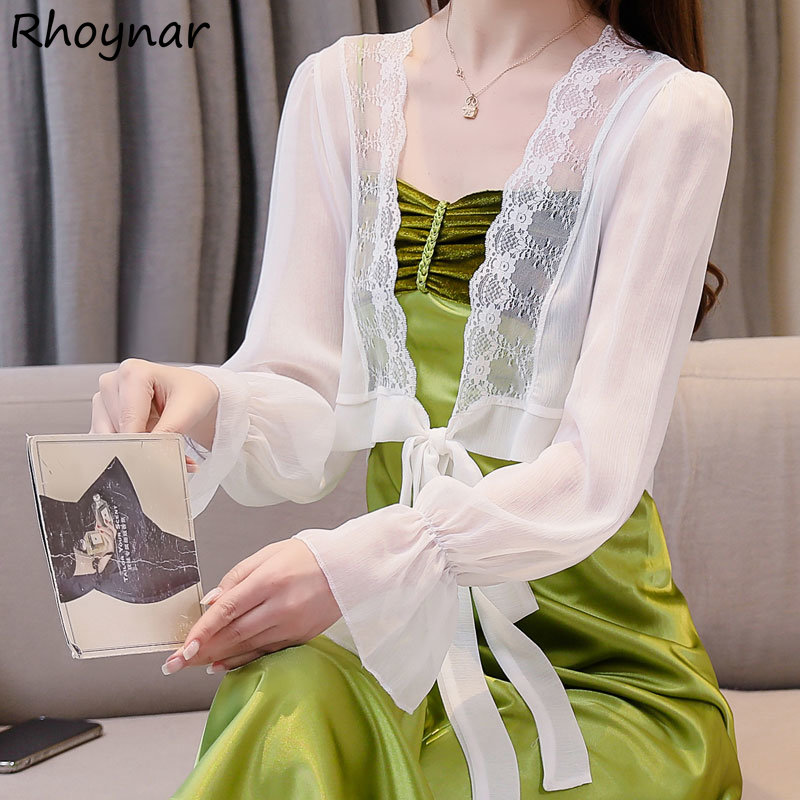 Crop Blouse Linen - 여성용 플레어 슬리브 블라우스, 한국 패션,