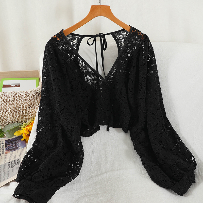 여성용 단색 레이스 블라우스, 심플한 디자인 상의, 기 - Crop Blouse Linen 리뷰 및 가격