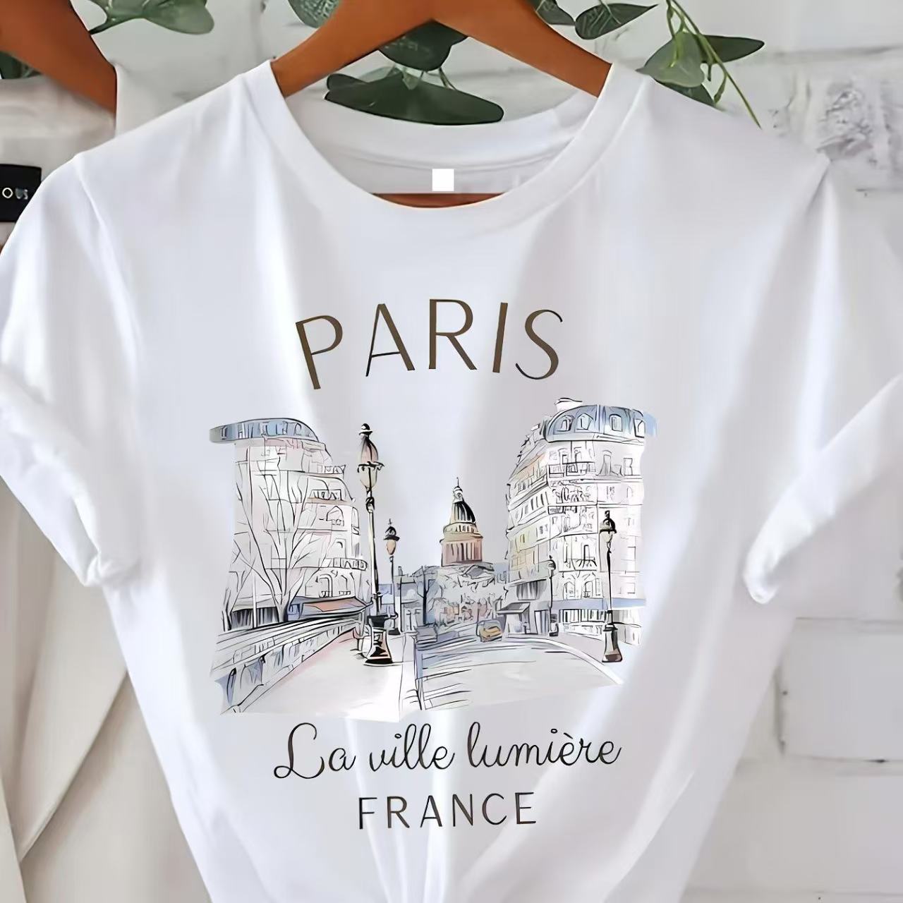 프랑스 파리 도시 건축 프린트 화이트 90년대 티셔츠  - Summer Clothing In Paris 리뷰 및 가격