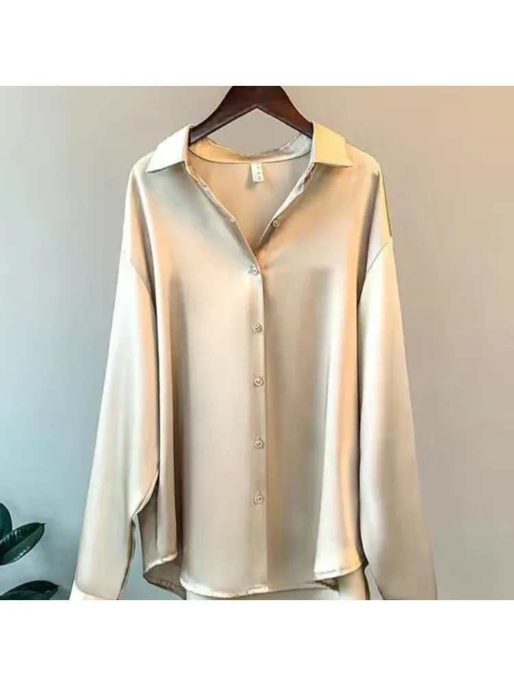 플러스 사이즈 캐주얼 여성 실크 셔츠 2025 새로운  - Summer Clothing Office 리뷰 및 가격