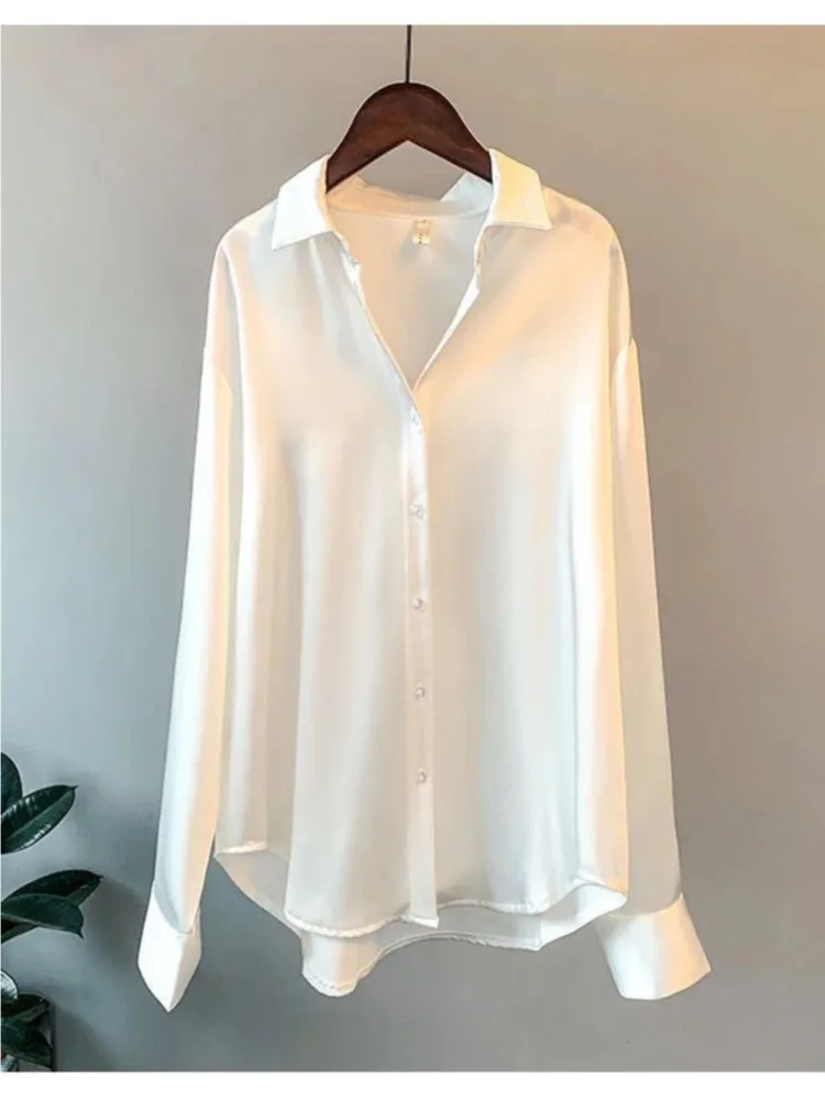 플러스 사이즈 캐주얼 여성 실크 셔츠 2025 새로운  - Summer Clothing Office 리뷰 및 가격
