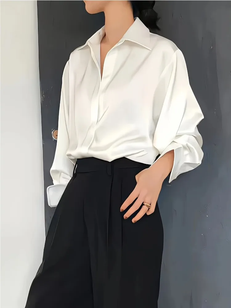 플러스 사이즈 캐주얼 여성 실크 셔츠 2025 새로운  - Summer Clothing Office 리뷰 및 가격