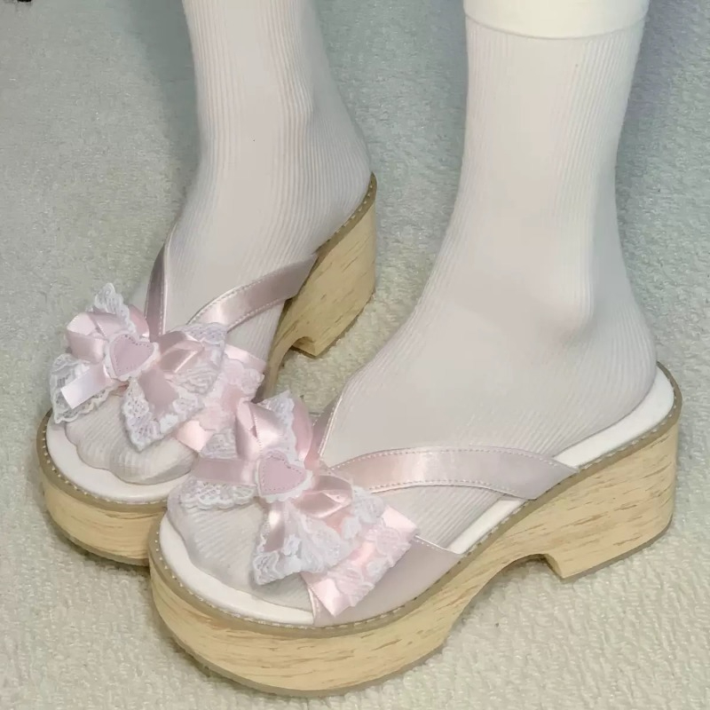스윗 보우 우드 그레인 두꺼운 바닥 플랫폼 슬리퍼 여성 - Summer Clothing Sale Women 리뷰 및 가격