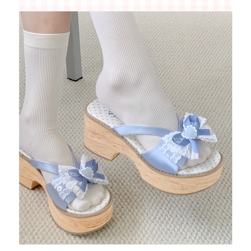 스윗 보우 우드 그레인 두꺼운 바닥 플랫폼 슬리퍼 여성 - Summer Clothing Sale Women 리뷰 및 가격