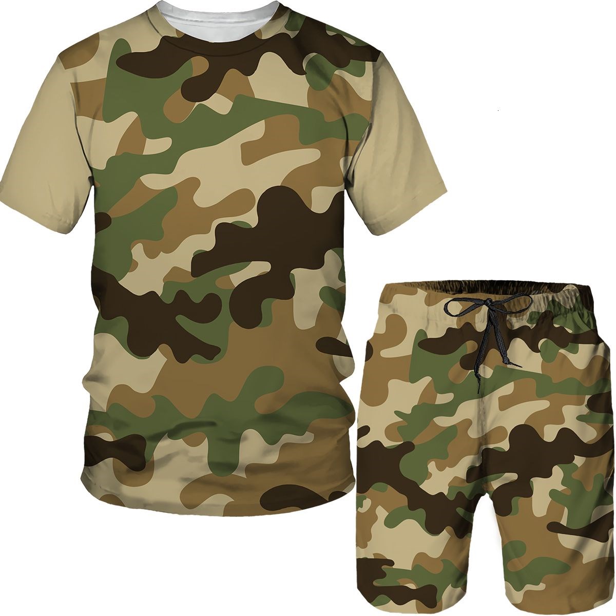 위장 남성복 카모 3D 프린트 티셔츠 반바지 2피스 세 - Summer Clothing Outfits 리뷰 및 가격