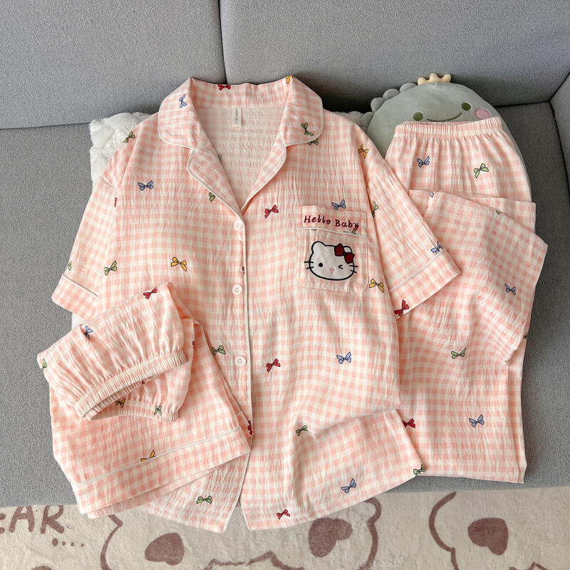 헬로 키티 여성용 잠옷 3피스 반팔 슈트(가슴 패드 반 - Summer Clothes 리뷰 및 가격