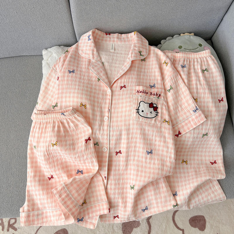 헬로 키티 여성용 잠옷 3피스 반팔 슈트(가슴 패드 반 - Summer Clothes 리뷰 및 가격
