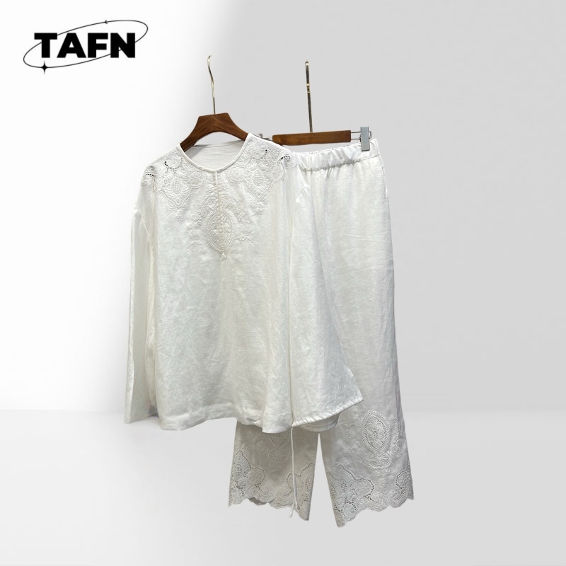 럭셔리 린넨 블렌드 투피스 세트 여성 긴팔 블라우스 & - Crop Blouse Linen 리뷰 및 가격