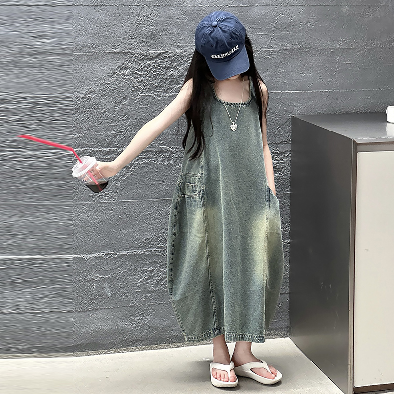 빈티지 블루 어린이 소녀 고품질 민소매 데님 드레스 s - Summer Clothing For Kids Girls 리뷰 및 가격