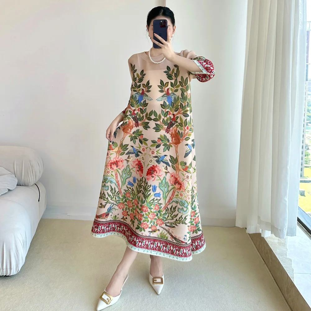 Miyake 빈티지 프린트 드레스 7 슬리브 캐주얼 드 - Summer Clothing Essentials Women 리뷰 및 가격