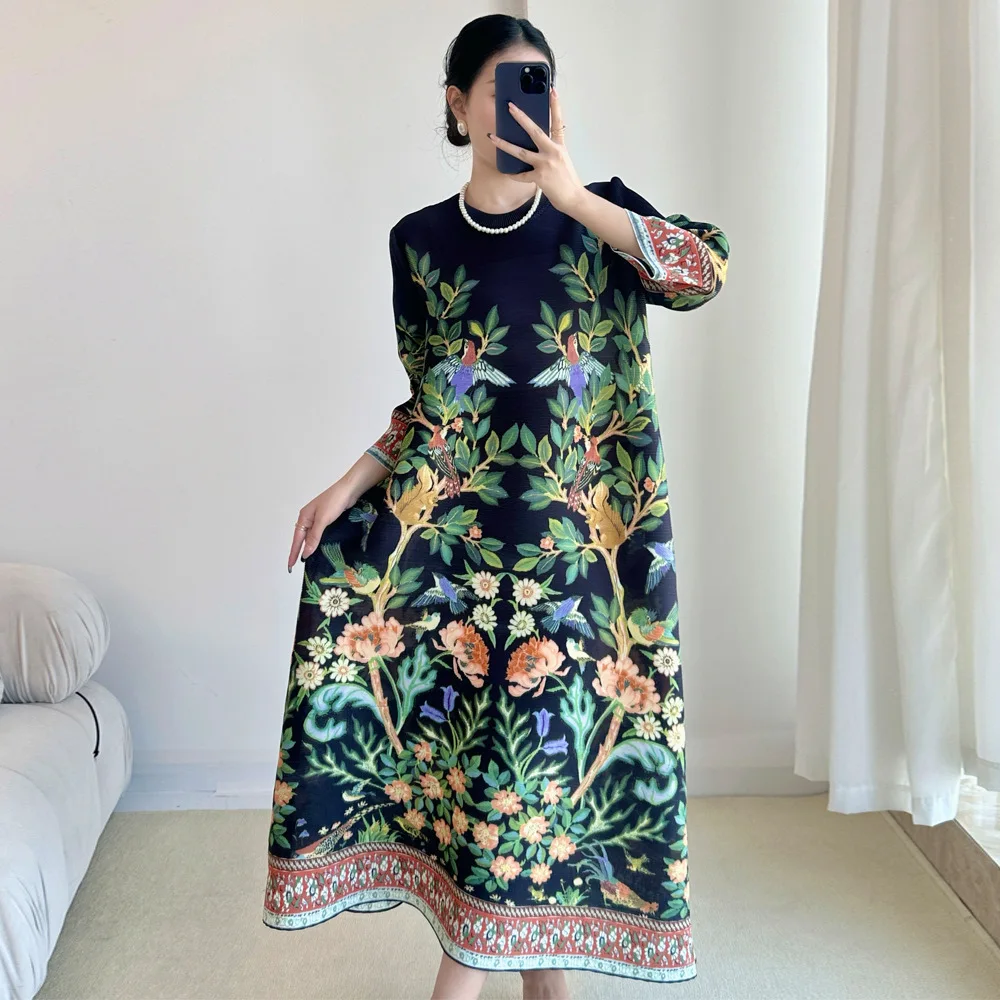 Miyake 빈티지 프린트 드레스 7 슬리브 캐주얼 드 - Summer Clothing Essentials Women 리뷰 및 가격