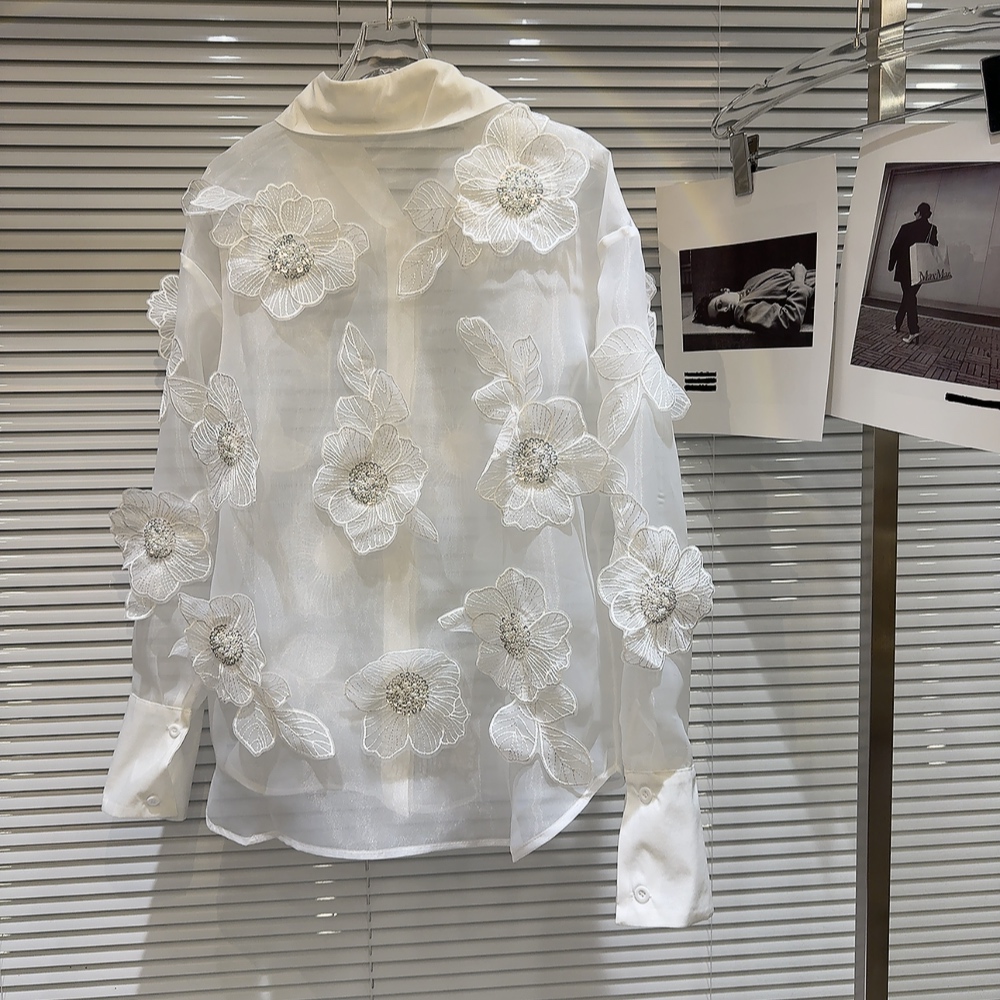 봄 스팽글 3D 꽃 메쉬 스플 라이스 진주 페르시 셔츠 - Crop Blouse Linen 리뷰 및 가격