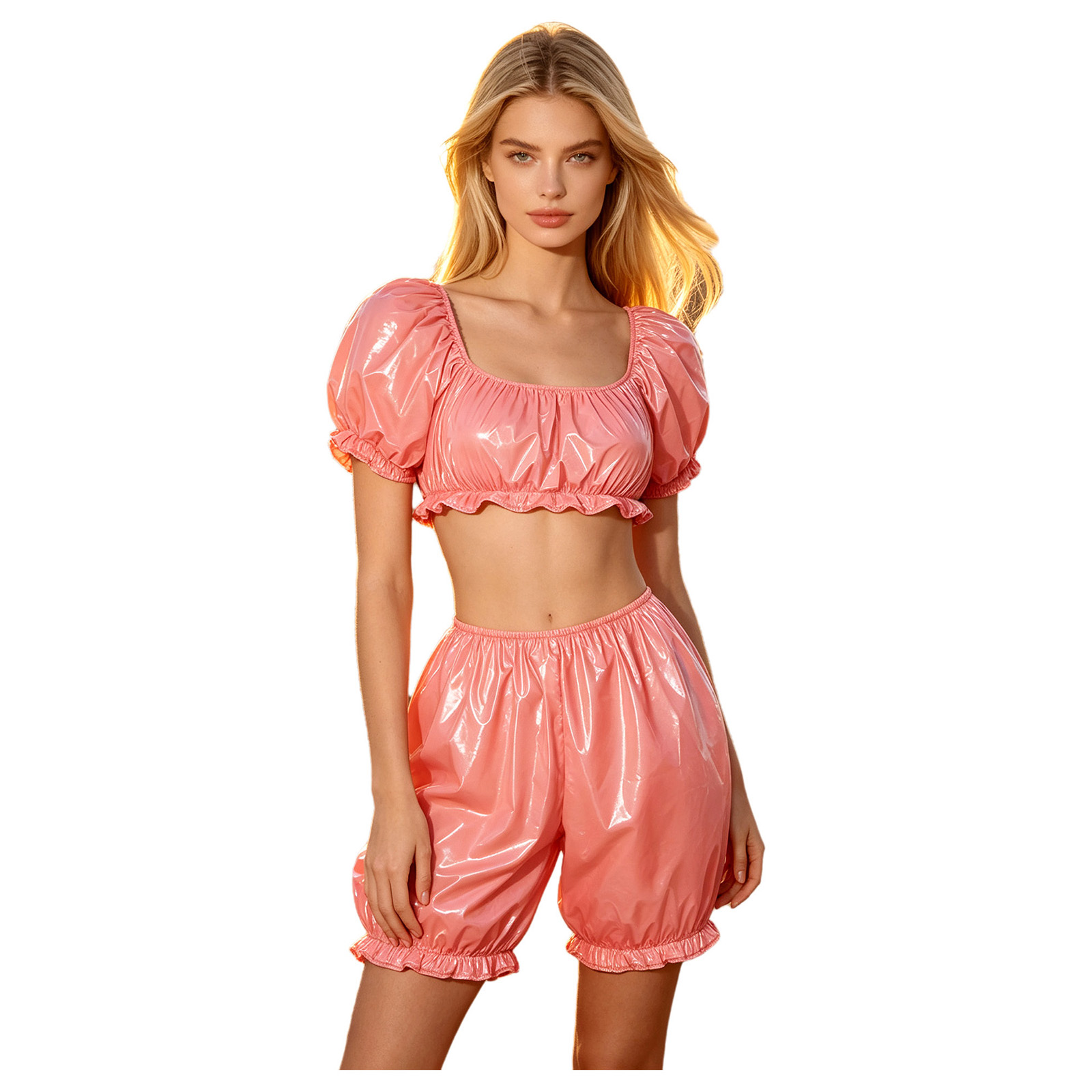 여성용 웨트룩 PU 가죽 클럽웨어 의상, 비닐 러플 소 - Summer Clothing Outfits 리뷰 및 가격