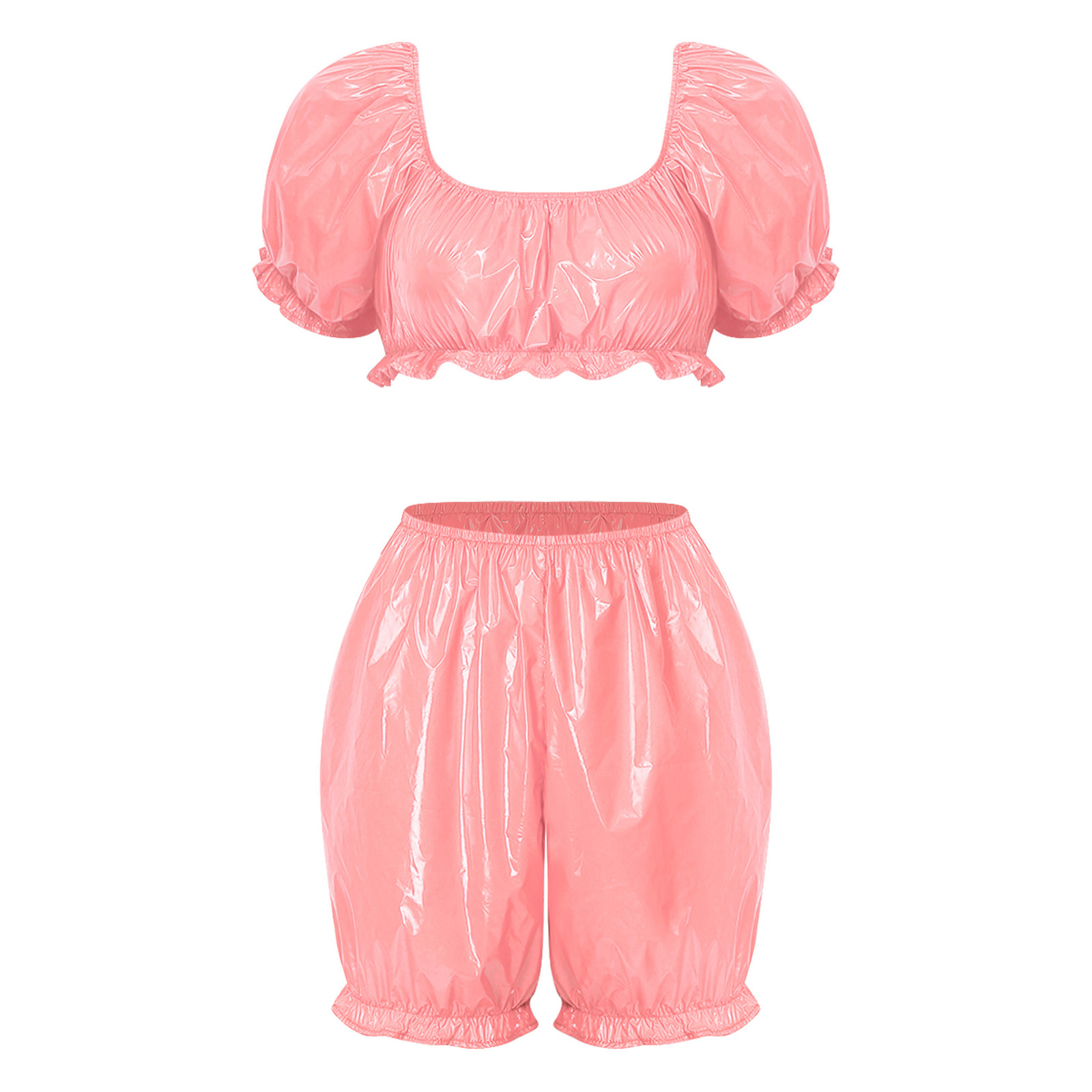 여성용 웨트룩 PU 가죽 클럽웨어 의상, 비닐 러플 소 - Summer Clothing Outfits 리뷰 및 가격